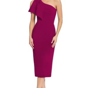DRESS THE POPULATION Tiffany One-Shoulder Midi Dress Dark Magenta